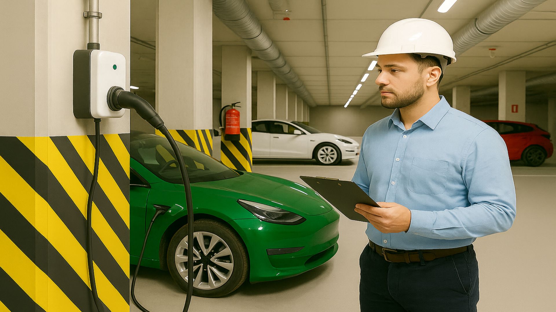 Garagem com estação de recarga para carros elétrico